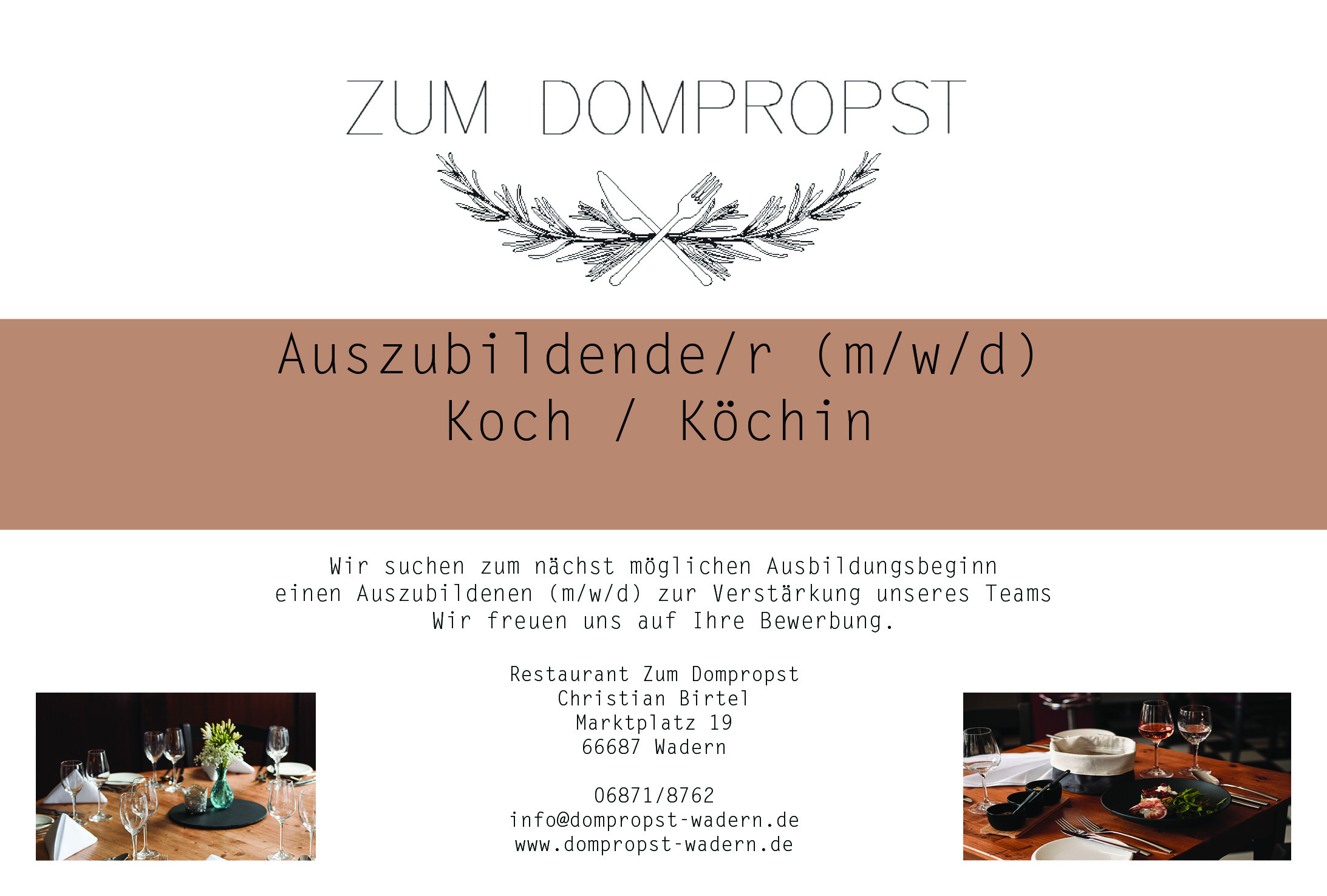 Anzeige Stelle Azubi Koch Anzeige Stelle Azubi Koch
